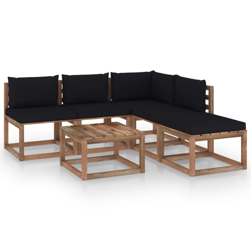 6-tlg. Garten-Lounge-Set aus Paletten mit Kissen Kiefernholz 6-tlg. Garten-Lounge-Set aus Paletten mit Kissen Kiefernholz
