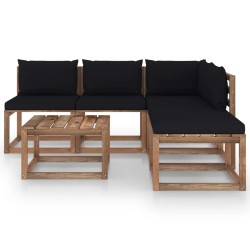 6-tlg. Garten-Lounge-Set aus Paletten mit Kissen Kiefernholz
