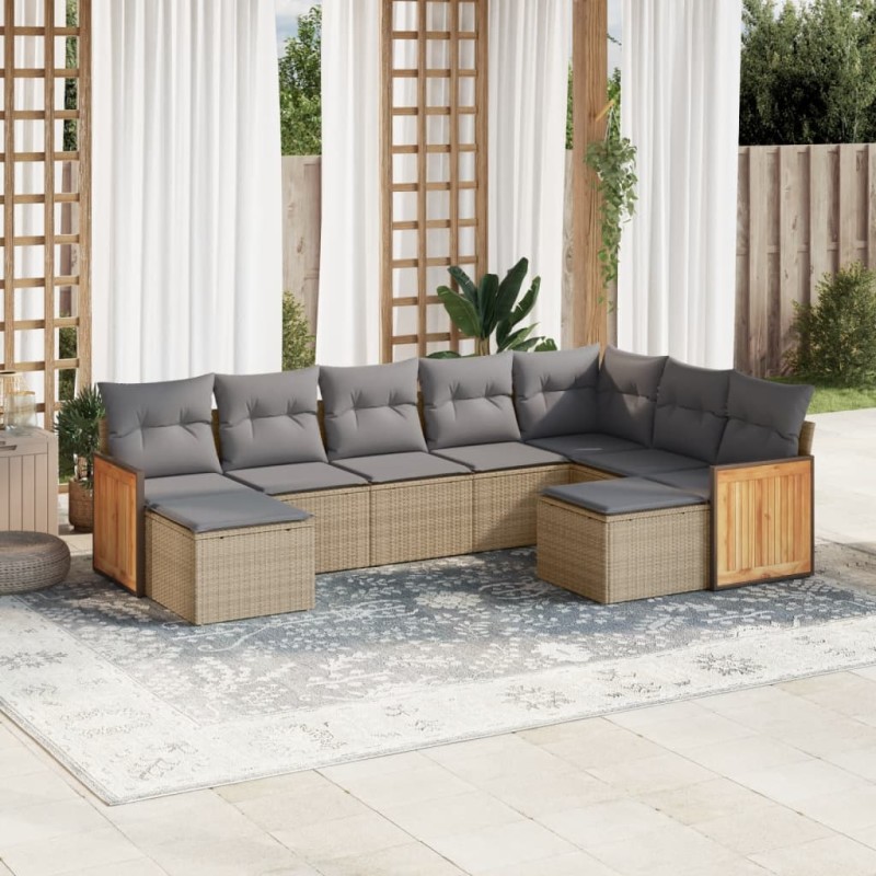 vidaXL 9-tlg. Garten-Sofagarnitur mit Kissen Beige Poly Rattan vidaXL 9-tlg. Garten-Sofagarnitur mit Kissen Beige Poly Rattan