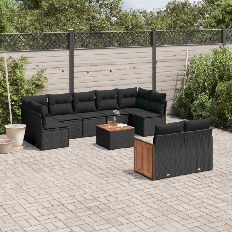 vidaXL 10-tlg. Garten-Sofagarnitur mit Kissen Schwarz Poly Rattan vidaXL 10-tlg. Garten-Sofagarnitur mit Kissen Schwarz Poly Rattan