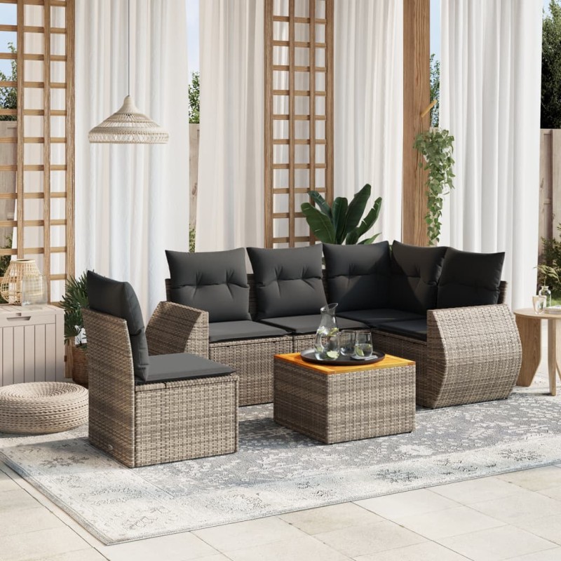 vidaXL 6-tlg. Garten-Sofagarnitur mit Kissen Grau Poly Rattan vidaXL 6-tlg. Garten-Sofagarnitur mit Kissen Grau Poly Rattan