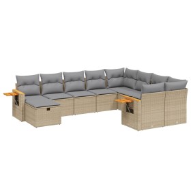 vidaXL 10-tlg. Garten-Sofagarnitur mit Kissen Beige Poly Rattan
