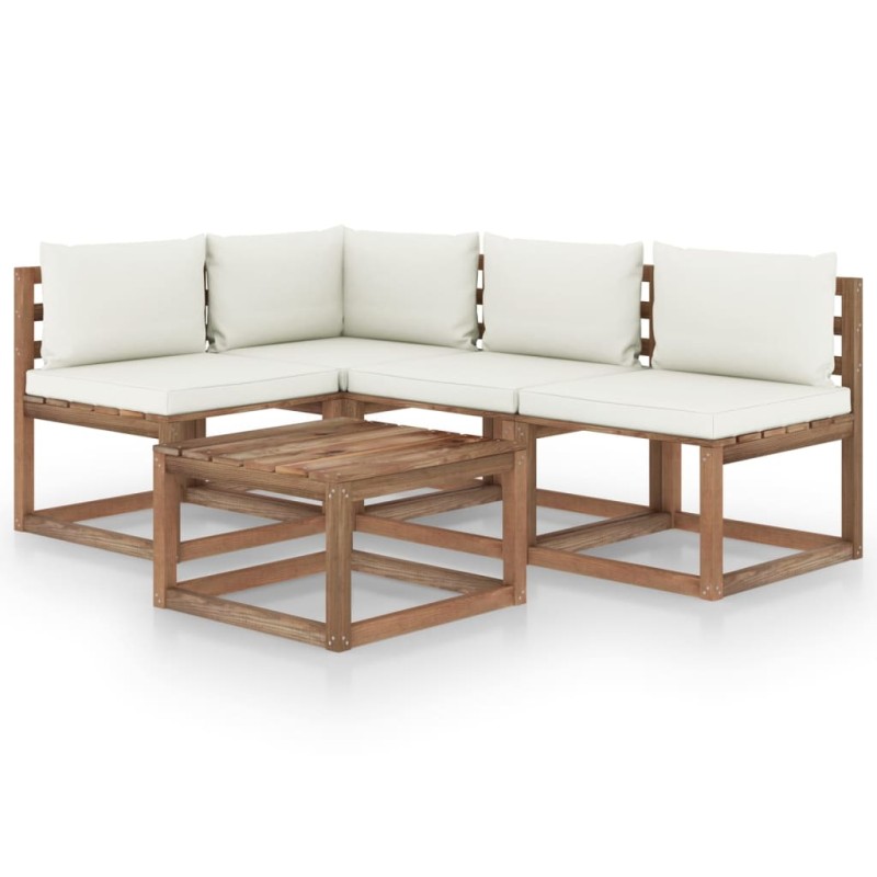 5-tlg. Garten-Lounge-Set mit Creme Kissen 5-tlg. Garten-Lounge-Set mit Creme Kissen