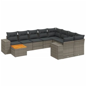 vidaXL 11-tlg. Garten-Sofagarnitur mit Kissen Beige Poly Rattan