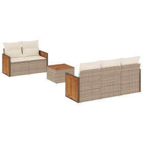 vidaXL 6-tlg. Garten-Sofagarnitur mit Kissen Beige Poly Rattan