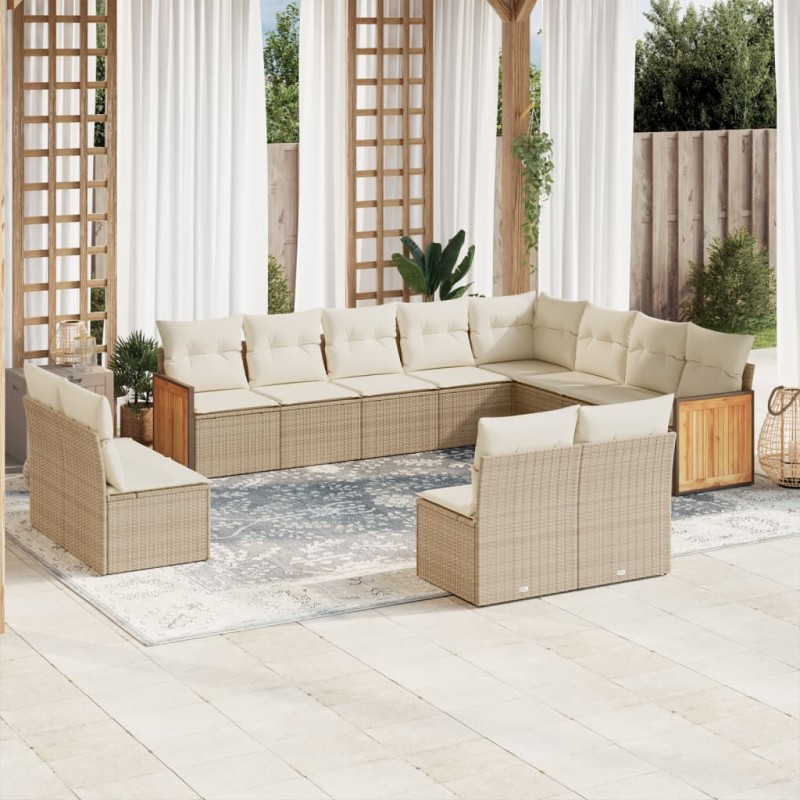 vidaXL 12-tlg. Garten-Sofagarnitur mit Kissen Beige Poly Rattan vidaXL 12-tlg. Garten-Sofagarnitur mit Kissen Beige Poly Rattan