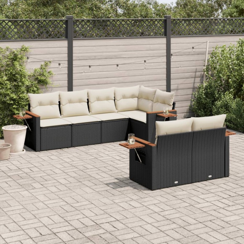 vidaXL 7-tlg. Garten-Sofagarnitur mit Kissen Schwarz Poly Rattan vidaXL 7-tlg. Garten-Sofagarnitur mit Kissen Schwarz Poly Rattan