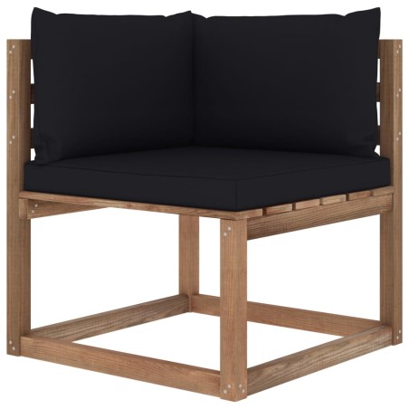 Outdoor-Ecksofa Paletten mit Kissen in Schwarz