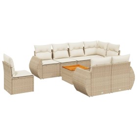 vidaXL 9-tlg. Garten-Sofagarnitur mit Kissen Beige Poly Rattan