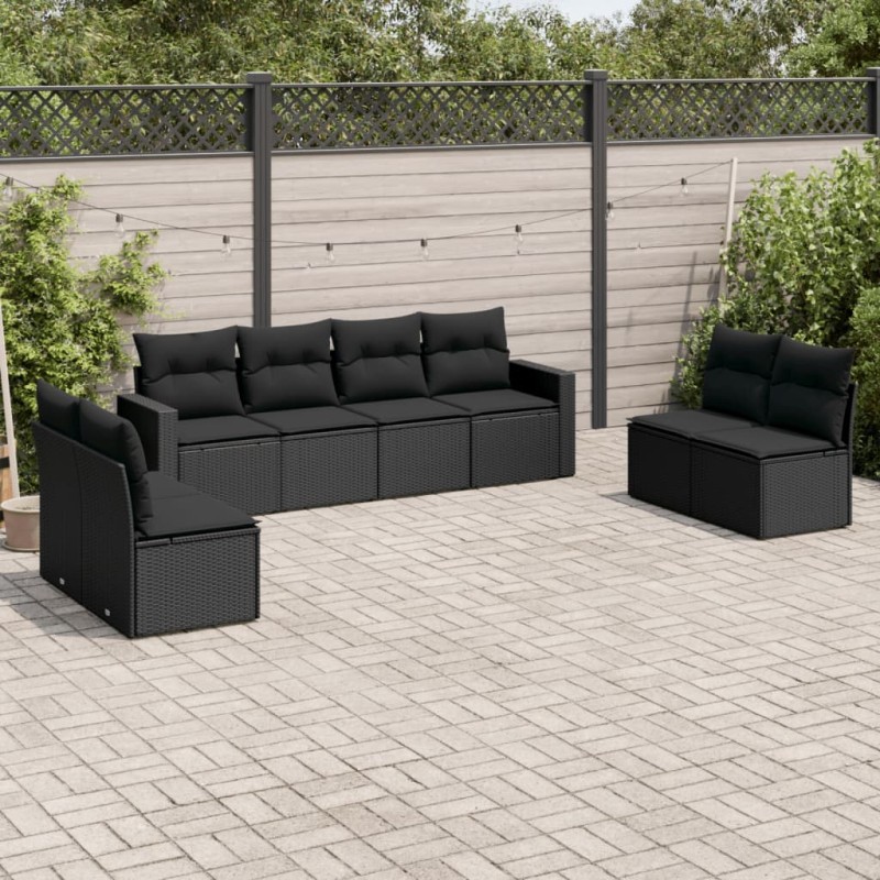 vidaXL 8-tlg. Garten-Sofagarnitur mit Kissen Schwarz Poly Rattan vidaXL 8-tlg. Garten-Sofagarnitur mit Kissen Schwarz Poly Rattan