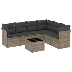 vidaXL 7-tlg. Garten-Sofagarnitur mit Kissen Grau Poly Rattan