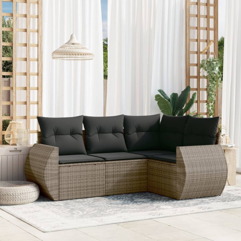 vidaXL 4-tlg. Garten-Sofagarnitur mit Kissen Grau Poly Rattan vidaXL 4-tlg. Garten-Sofagarnitur mit Kissen Grau Poly Rattan