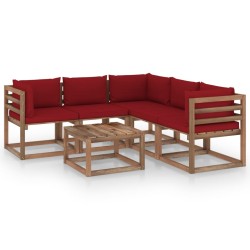 6-tlg. Garten-Lounge-Set mit Kissen in Weinrot Kiefernholz