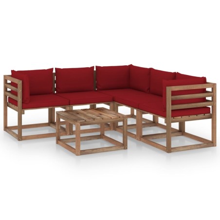 6-tlg. Garten-Lounge-Set mit Kissen in Weinrot Kiefernholz