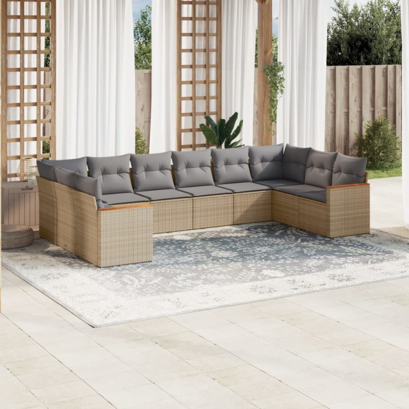 vidaXL 10-tlg. Garten-Sofagarnitur mit Kissen Beige Poly Rattan vidaXL 10-tlg. Garten-Sofagarnitur mit Kissen Beige Poly Rattan