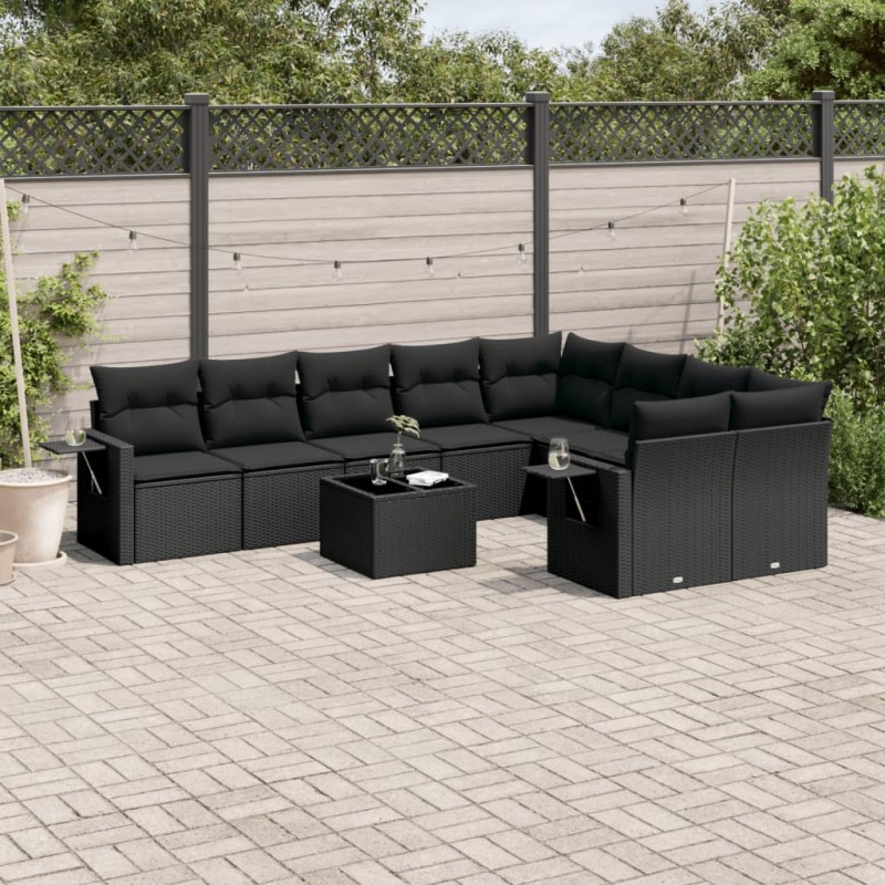 vidaXL 10-tlg. Garten-Sofagarnitur mit Kissen Schwarz Poly Rattan vidaXL 10-tlg. Garten-Sofagarnitur mit Kissen Schwarz Poly Rattan