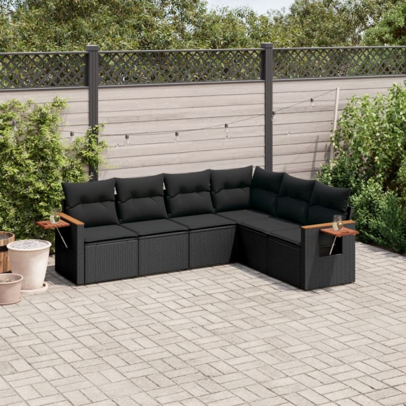 vidaXL 6-tlg. Garten-Sofagarnitur mit Kissen Schwarz Poly Rattan vidaXL 6-tlg. Garten-Sofagarnitur mit Kissen Schwarz Poly Rattan