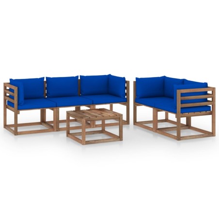 6-tlg. Garten-Lounge-Set mit Blauen Kissen
