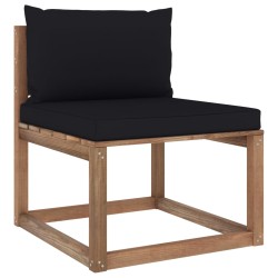 vidaXL Outdoor-Mittelsofa Paletten mit Kissen in Schwarz