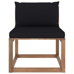 vidaXL Outdoor-Mittelsofa Paletten mit Kissen in Schwarz