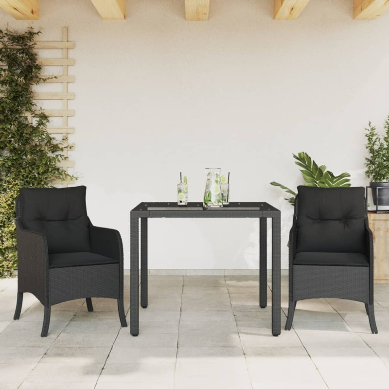 vidaXL 3-tlg. Garten-Essgruppe mit Kissen Schwarz Poly Rattan vidaXL 3-tlg. Garten-Essgruppe mit Kissen Schwarz Poly Rattan