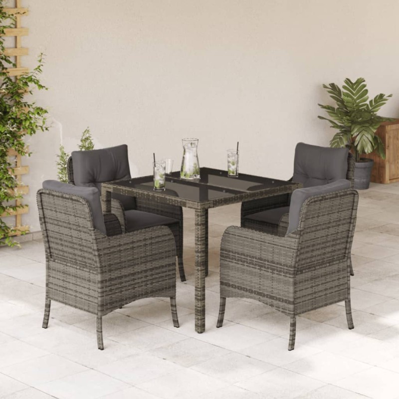 vidaXL 5-tlg. Garten-Essgruppe mit Kissen Grau Poly Rattan vidaXL 5-tlg. Garten-Essgruppe mit Kissen Grau Poly Rattan