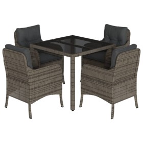 vidaXL 5-tlg. Garten-Essgruppe mit Kissen Grau Poly Rattan