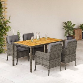 vidaXL 5-tlg. Garten-Essgruppe mit Kissen Grau Poly Rattan
