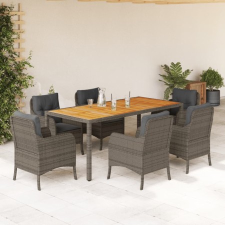 vidaXL 7-tlg. Garten-Essgruppe mit Kissen Grau Poly Rattan