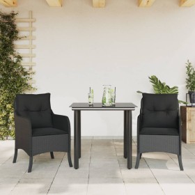 vidaXL 3-tlg. Garten-Essgruppe mit Kissen Schwarz Poly Rattan
