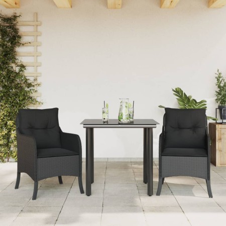 vidaXL 3-tlg. Garten-Essgruppe mit Kissen Schwarz Poly Rattan