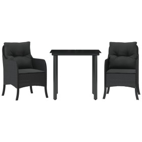 vidaXL 3-tlg. Garten-Essgruppe mit Kissen Schwarz Poly Rattan