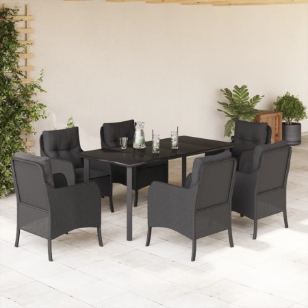 vidaXL 7-tlg. Garten-Essgruppe mit Kissen Schwarz Poly Rattan