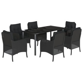 vidaXL 7-tlg. Garten-Essgruppe mit Kissen Schwarz Poly Rattan
