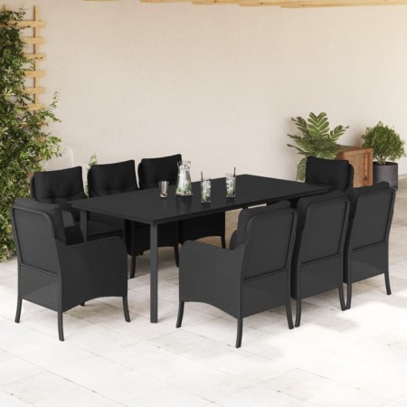 vidaXL 9-tlg. Garten-Essgruppe mit Kissen Schwarz Poly Rattan