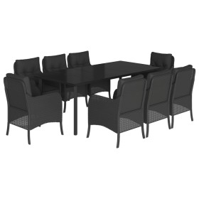 vidaXL 9-tlg. Garten-Essgruppe mit Kissen Schwarz Poly Rattan