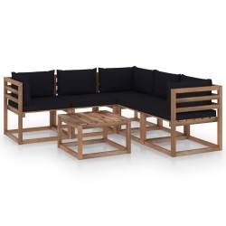 vidaXL 6-tlg. Garten-Lounge-Set mit Kissen in Schwarz Kiefernholz