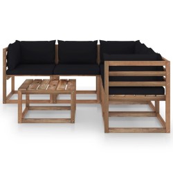 vidaXL 6-tlg. Garten-Lounge-Set mit Kissen in Schwarz Kiefernholz