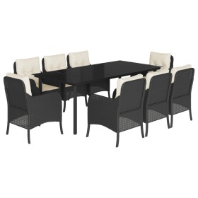 vidaXL 9-tlg. Garten-Essgruppe mit Kissen Schwarz Poly Rattan