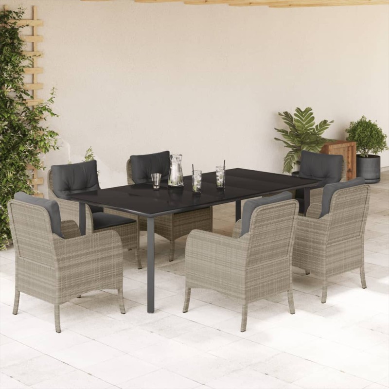 vidaXL 7-tlg. Garten-Essgruppe mit Kissen Hellgrau Poly Rattan vidaXL 7-tlg. Garten-Essgruppe mit Kissen Hellgrau Poly Rattan