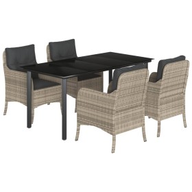 vidaXL 5-tlg. Garten-Essgruppe mit Kissen Hellgrau Poly Rattan