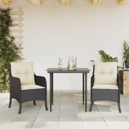 vidaXL 3-tlg. Garten-Essgruppe mit Kissen Schwarz Poly Rattan