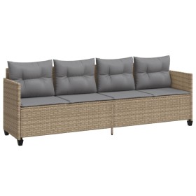 vidaXL Sonnenliege mit Kissen Beige Poly Rattan