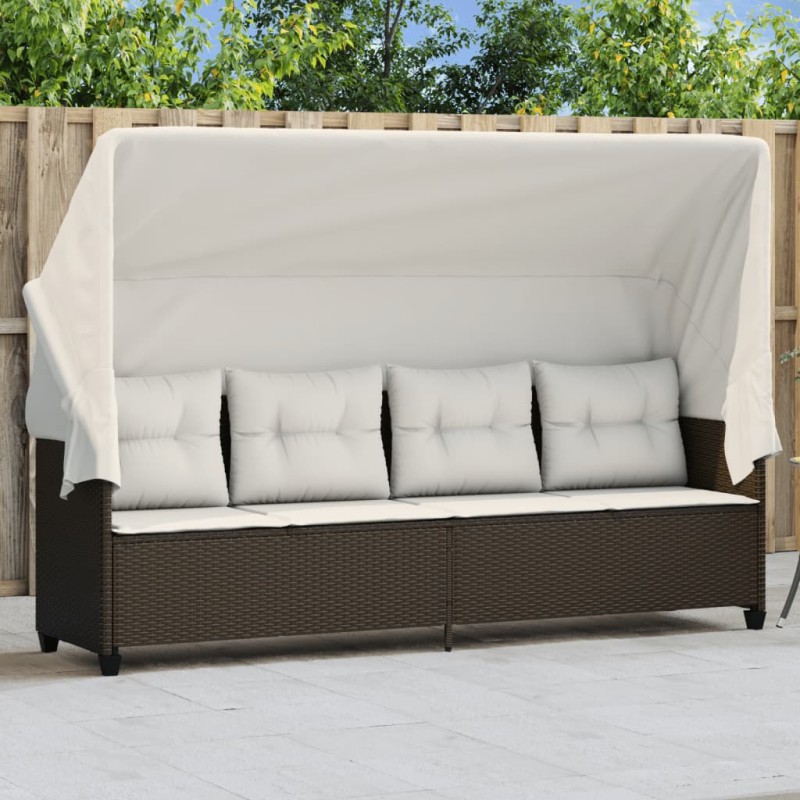 vidaXL Sonnenliege mit Dach und Kissen Braun Poly Rattan vidaXL Sonnenliege mit Dach und Kissen Braun Poly Rattan