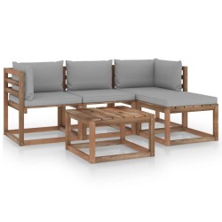 5-tlg. Garten-Lounge-Set mit Grauen Kissen