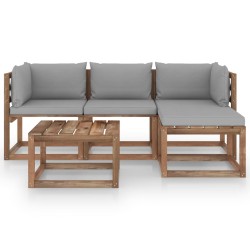 5-tlg. Garten-Lounge-Set mit Grauen Kissen