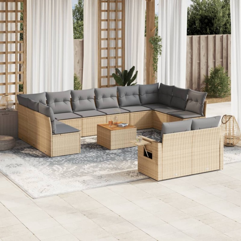 vidaXL 13-tlg. Garten-Sofagarnitur mit Kissen Beige Poly Rattan vidaXL 13-tlg. Garten-Sofagarnitur mit Kissen Beige Poly Rattan