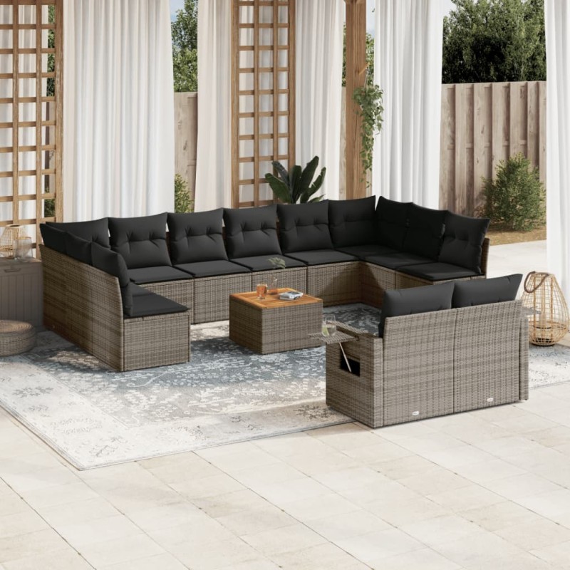 vidaXL 13-tlg. Garten-Sofagarnitur mit Kissen Grau Poly Rattan vidaXL 13-tlg. Garten-Sofagarnitur mit Kissen Grau Poly Rattan