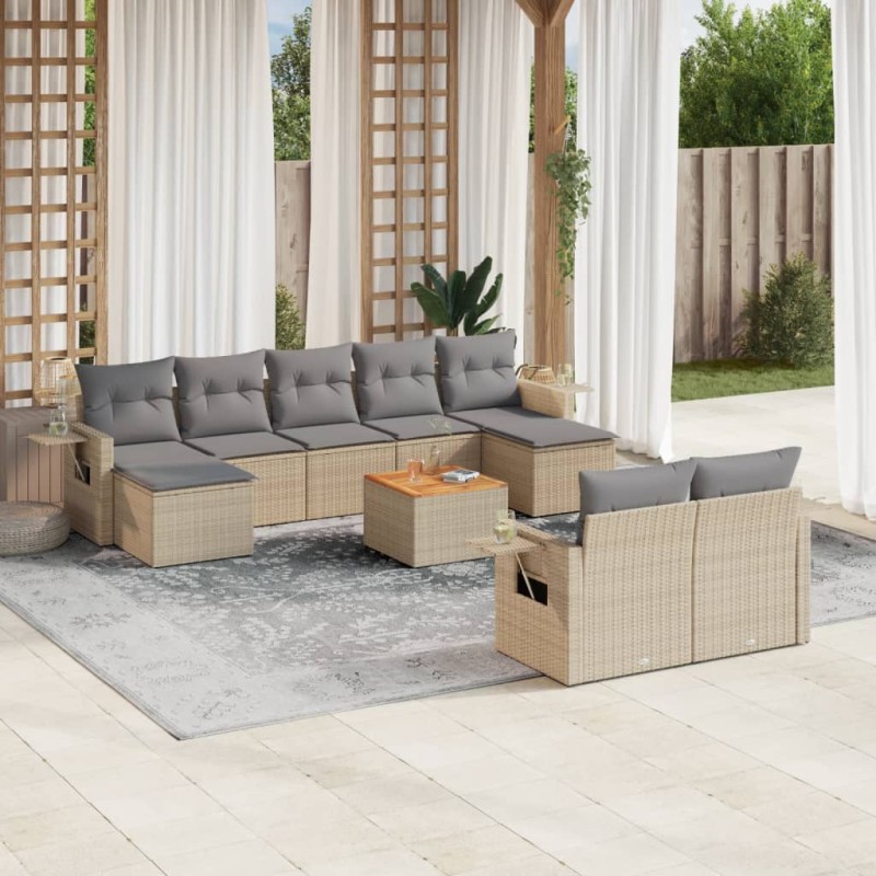 vidaXL 10-tlg. Garten-Sofagarnitur mit Kissen Beige Poly Rattan vidaXL 10-tlg. Garten-Sofagarnitur mit Kissen Beige Poly Rattan