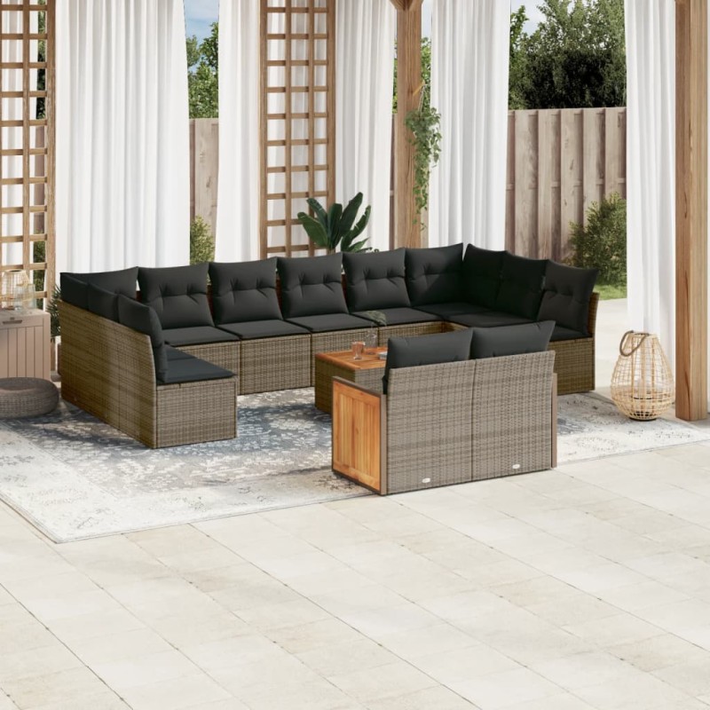 vidaXL 13-tlg. Garten-Sofagarnitur mit Kissen Grau Poly Rattan vidaXL 13-tlg. Garten-Sofagarnitur mit Kissen Grau Poly Rattan